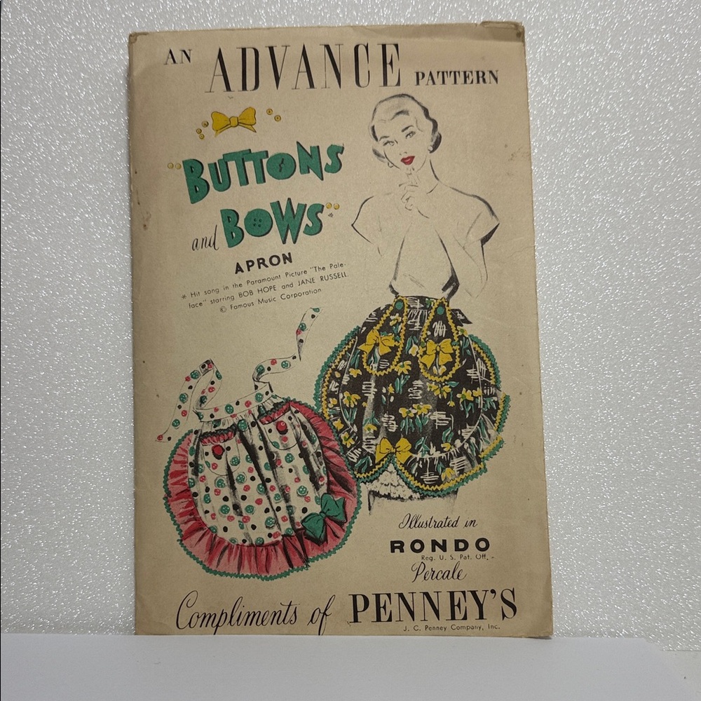 1948 Advance Unprinted Frilly Bow Apron Pattern